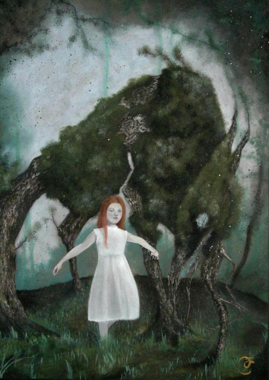 Little girls, this seems to say / Never stop upon your way - oil on cardboard